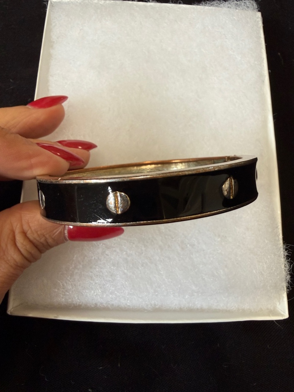 Black Enamel Screw Accent Bangle Bracelet